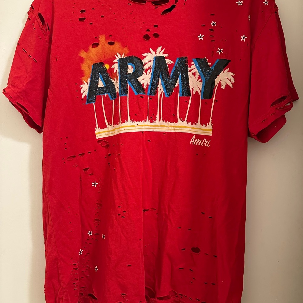 AMIRI Red Distressed Army Graphic Tee